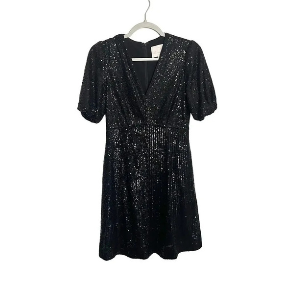 Gal Meets Glam Farris Dress Short Sleeve Sequined Mini Black Size 2 - Picture 2 of 7